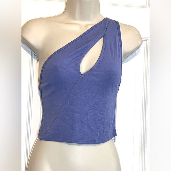 WeWoreWhat One Shoulder Cut Out Tank Top, Adjustable Straps, Slate Blue, Sz Med - Picture 1 of 7